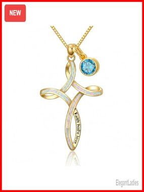 14k Gold Plated Celtic Cross Necklace Opal Birthstone Pendant
